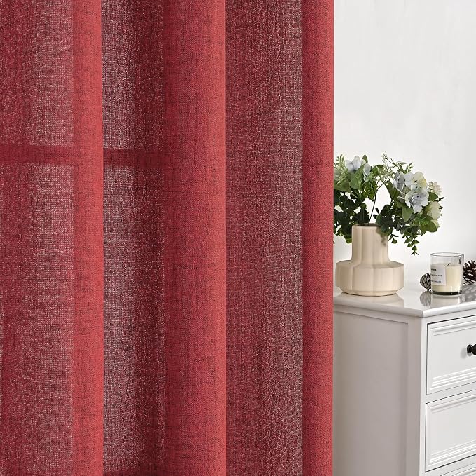 YoungsTex Red Linen Semi Sheer Curtains 78 Inch Length - Image 7