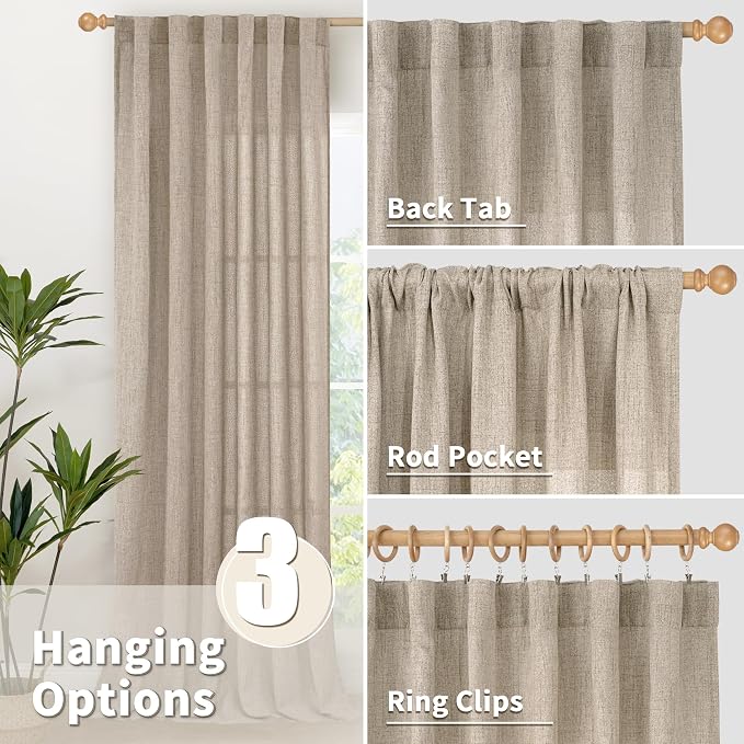 YoungsTex Dark Oatmeal Linen Curtains 48 Inch Length - Image 6