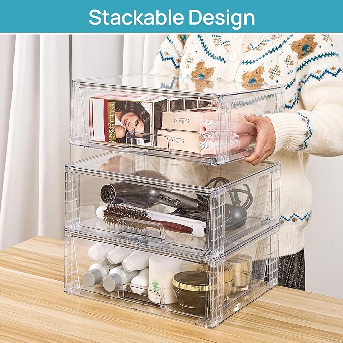 Vtopmart 6 Pack Large Stackable Storage Drawers, Easily Assemble Acrylic - Image 2