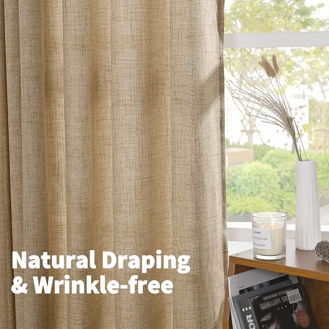YoungsTex Toffee Linen Semi Sheer Curtains 95 Inch Length 2 Panels - Image 7