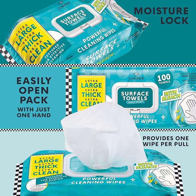 Single Surface Wipes with Bleach, Thick & Large Dispose, All-Purpose Cleaner - Image 3