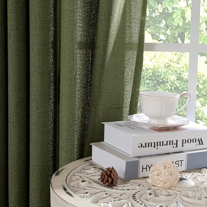 YoungsTex Olive Green Linen Curtains 45 Inch Length, Short Window Drapes Light - Image 8
