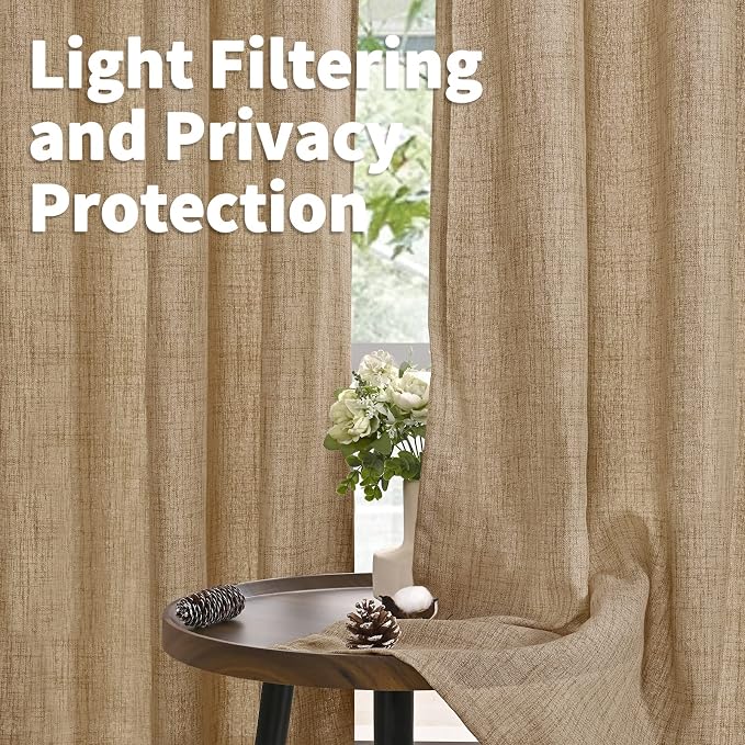 YoungsTex Burlap Linen Semi Sheer Curtains 72 Inch Length - Image 3