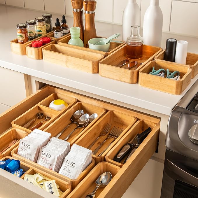 SMIRLY 8-Piece Bamboo Kitchen Drawer Organizer Set - Image 7