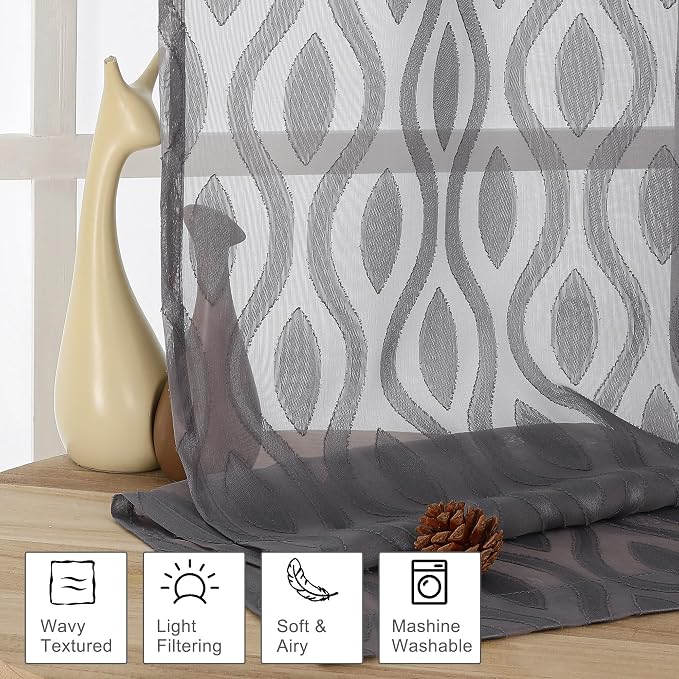 Aiyufeng Grey Sheer Curtains Tiers 36 Inch Length 2 Panels Set, Airy - Image 2