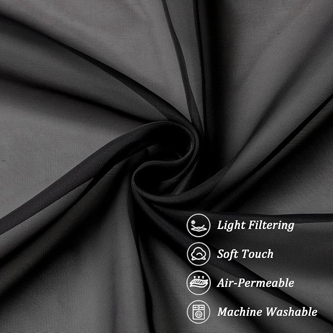 Chyhomenyc Black Sheer Curtains 84 Inch Length 2 Panels Set, Light Filtering - Image 5