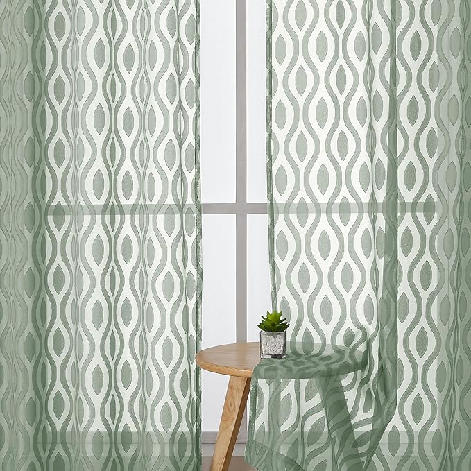 Aiyufeng Green Sheer Curtains Tiers 36 Inch Length 2 Panels Set, Airy - Image 3
