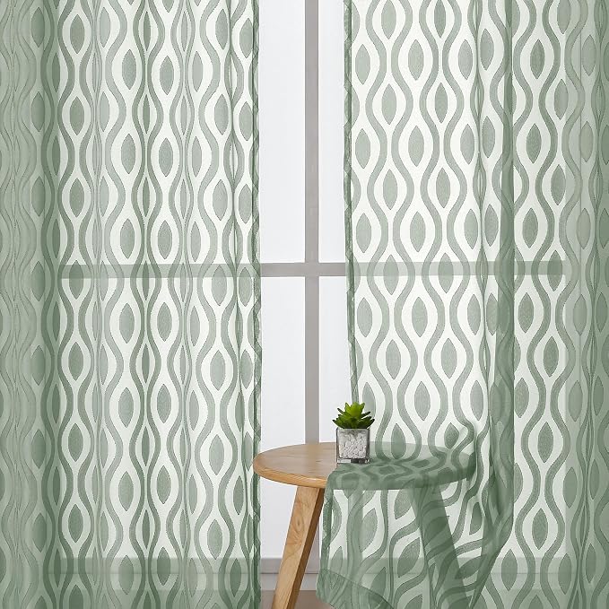 Aiyufeng Green Sheer Curtains 72 Inches Long 2 Panels Set, Lightweight Clip - Image 3