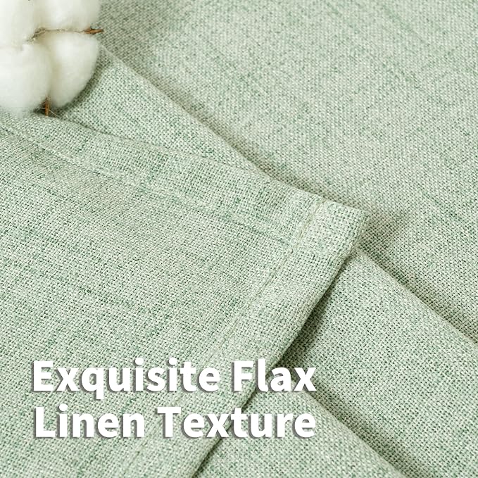 YoungsTex Light Green Linen Semi Sheer Curtains 84 Inch Length 2 Panels - Image 4