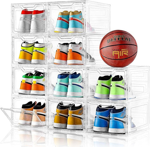 10 Pack Large Shoe Boxes Clear Plastic Stackable, Shoe Storage Organizer by Stebopum