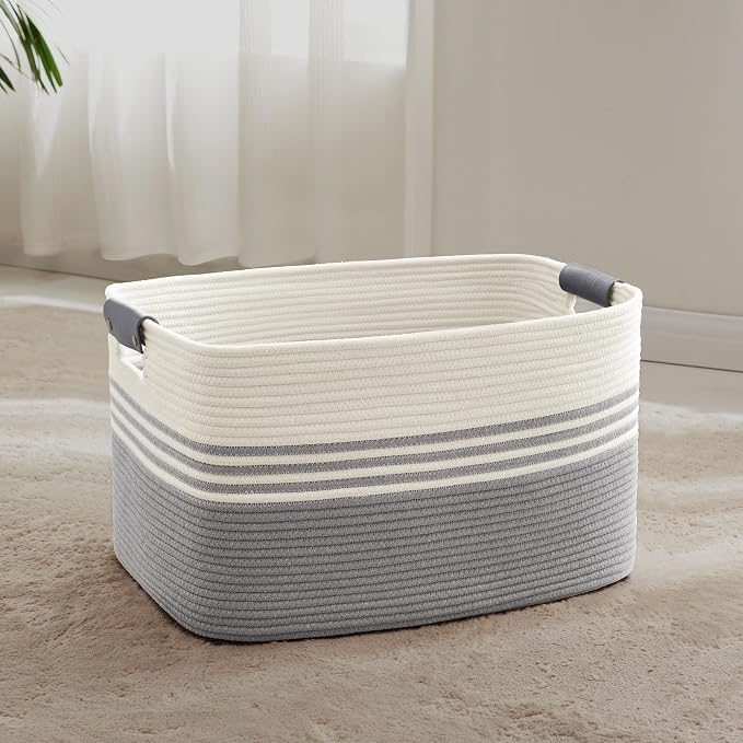 60L Large Laundry Basket with Leather Handles by ELEVATEDELEGANCETIMELESSSTYLE