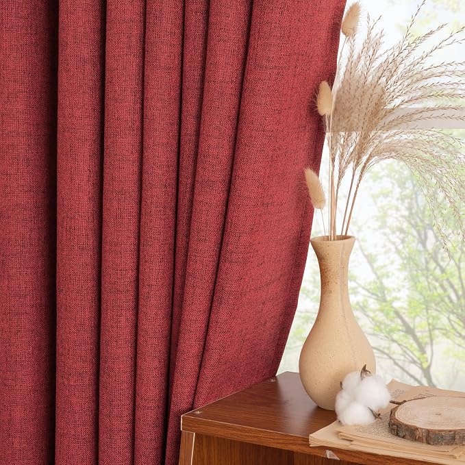 YoungsTex Red Linen Curtains 63 Inch Length 2 Panels - Image 5