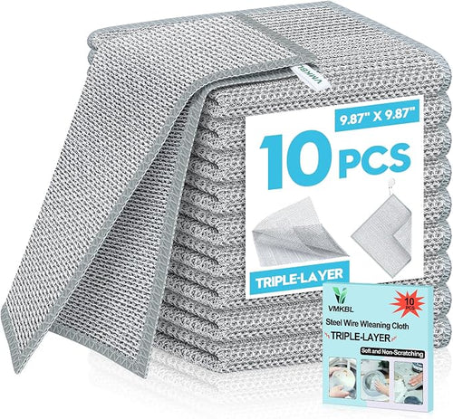 10 Pcs New Upgraded 3 Layers Non Scratch Wire Dishcloth, Wet & Dry by Unknown