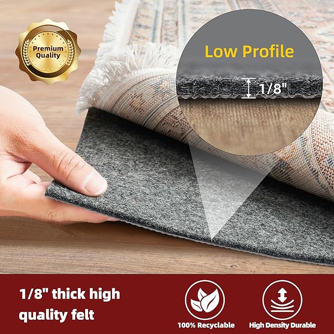 BAGAIL Felt and Natural Rubber Backing Rug Pads 1/8” Thick, 6 x 9 Ft Non Slip - Image 3