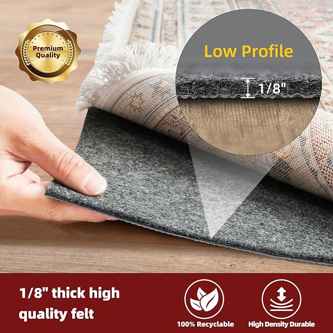 BAGAIL Felt and Natural Rubber Backing Rug Pads 1/8” Thick, 2 x 6 Ft Non Slip - Image 3