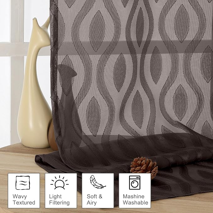 Aiyufeng Brown Sheer Curtains 72 Inches Long 2 Panels, Lightweight Clip - Image 2