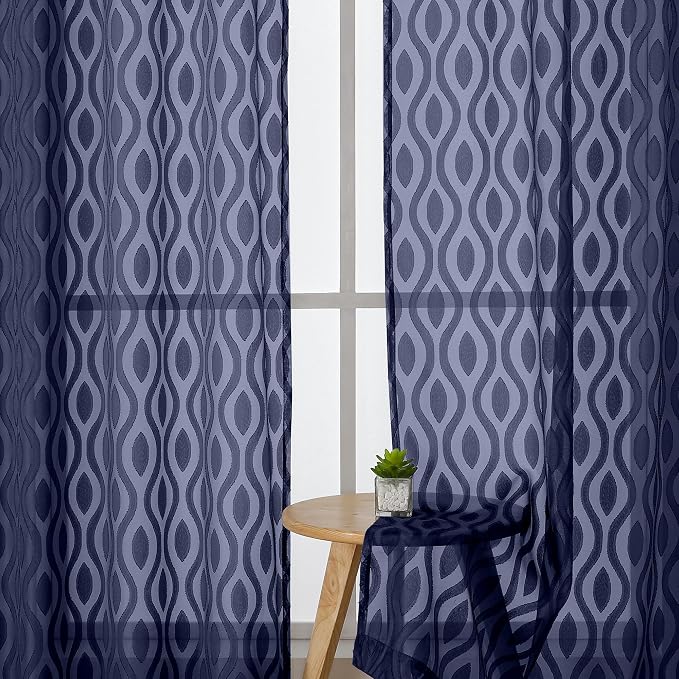 Aiyufeng Navy Blue Curtains 72 Inches Long 2 Panels Set, Elegant Light - Image 3