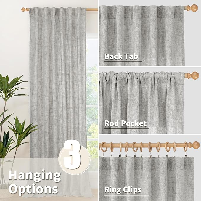 YoungsTex Dark Grey Linen Semi Sheer Curtains 2 Panels - Image 5