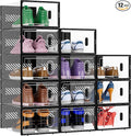 BALEINE 12 Pack Stackable Shoe Storage Boxes Fit Size 11, Thickened Clear Shoe by BALEINE