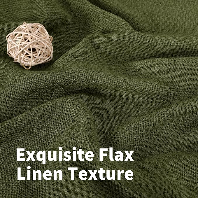 YoungsTex Olive Green Linen Curtains 45 Inch Length, Short Window Drapes Light - Image 4