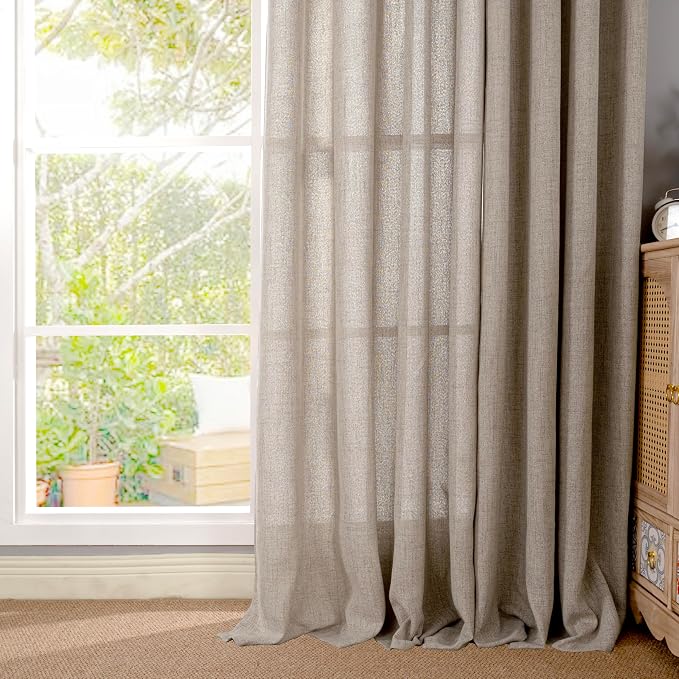 YoungsTex Linen Semi Sheer Curtains 95 Inches Long 2 Panels - Image 8