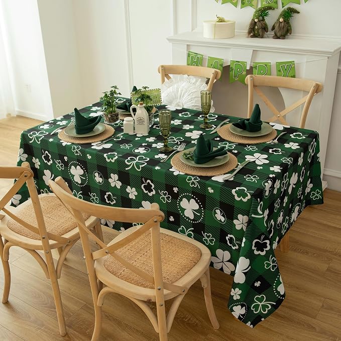 Green Waterproof Plaid St.Patrick Tablecloth Fabric - Image 2