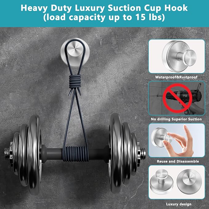 Suction Cup Hooks for Shower, Removable No Drill Towel Hooks, Upgraded 15 lbs - Image 4