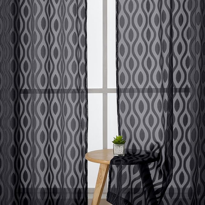Aiyufeng Black Sheer Curtains Tiers 36 Inch Length 2 Panels Set, Airy - Image 3