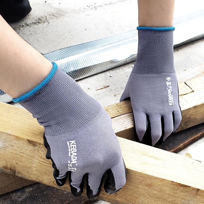 12 Pairs Work Gloves for Men and Women, Nitrile Coated Safety Protective Gloves - Image 4