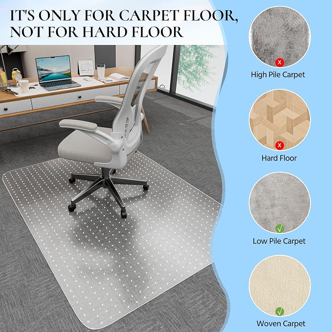 Office Chair Mat for Low Pile Carpet, 48” x 36” Transparent Office Desk Chair - Image 3