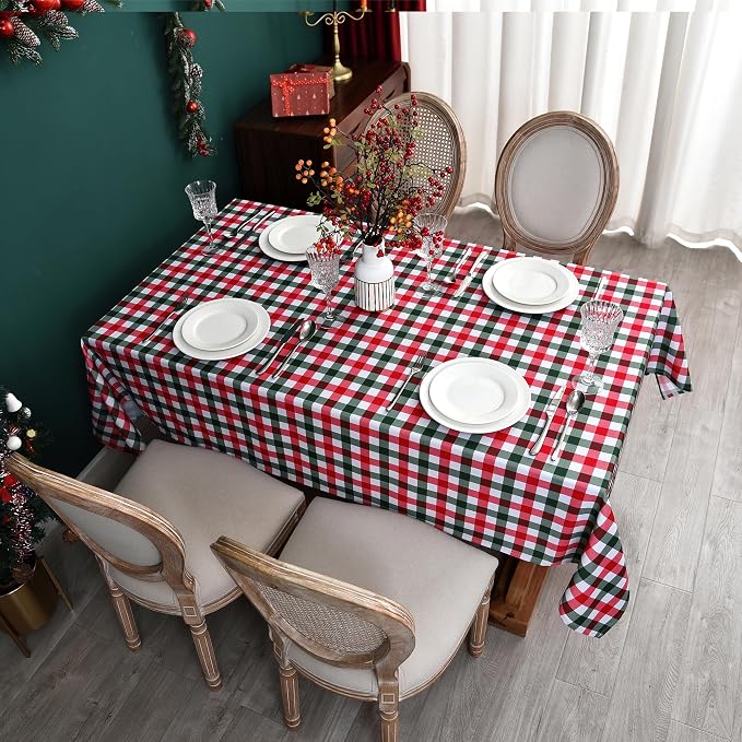 Red Gingham Christmas Plaid Tablecloth - Image 4