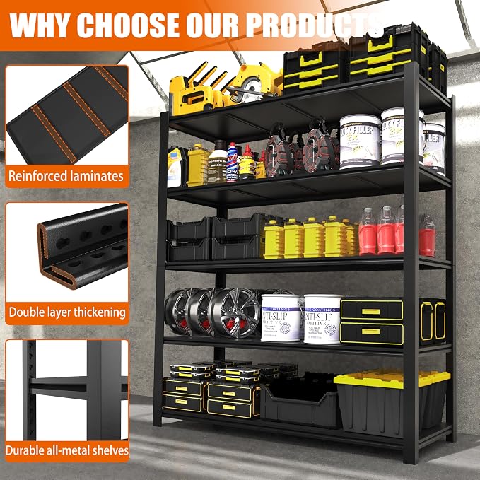 84“H Garage Shelving Heavy Duty Storage Shelves 3000 LBS Adjustable 5 Tier - Image 4