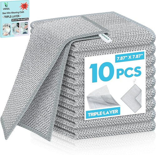 10 Pcs New Upgraded 3 Layers Non Scratch Wire Dishcloth, Wet & Dry by Unknown