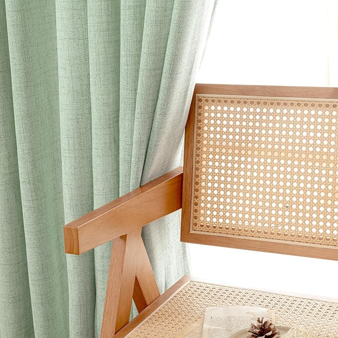 YoungsTex Sage Green Linen Semi Sheer Curtains 40 Inch Length - Image 6