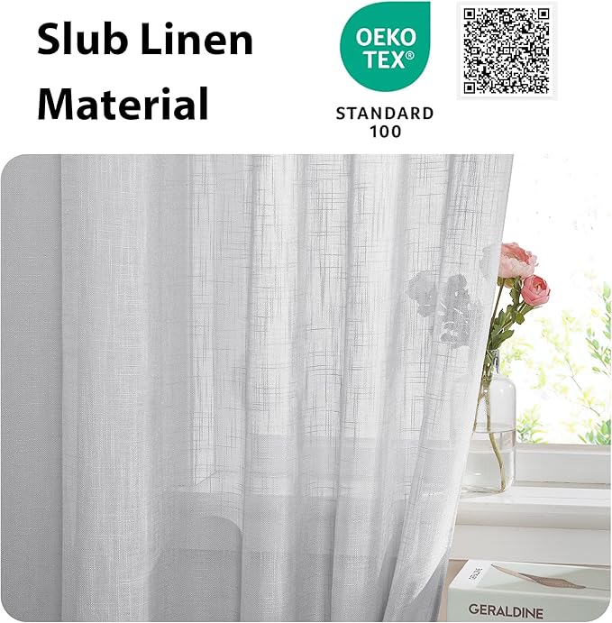 NICETOWN Linen Door Curtains 40 Inches Long, Dual Rod Pocket Semi Sheer - Image 2