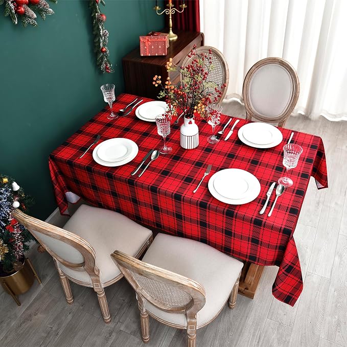 Red Gingham Christmas Plaid Tablecloth - Image 8