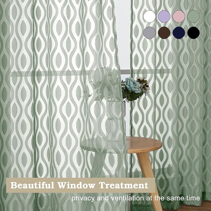 Aiyufeng Sheer Green Curtains 54 Inch Length 2 Panels, Soft Lightweight Clip - Image 7