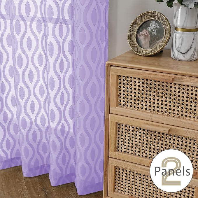 Aiyufeng Light Purple Valances for Windows, Chic Wavy Line Clip Jacquard Voile - Image 6