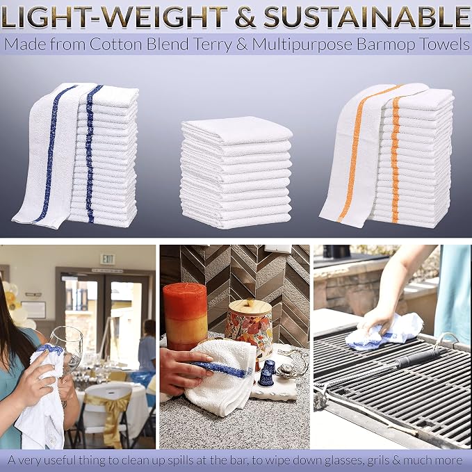 GOLD TEXTILES 60 PC New Cotton Blend White Restaurant Bar Mops Kitchen Towels - Image 3