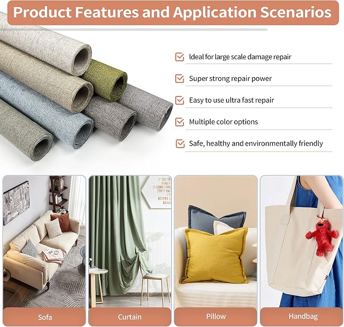 KING MOUNTAIN Fine Linen Fabric Patches, Self-Adhesive, 12x40 inch, - Image 7