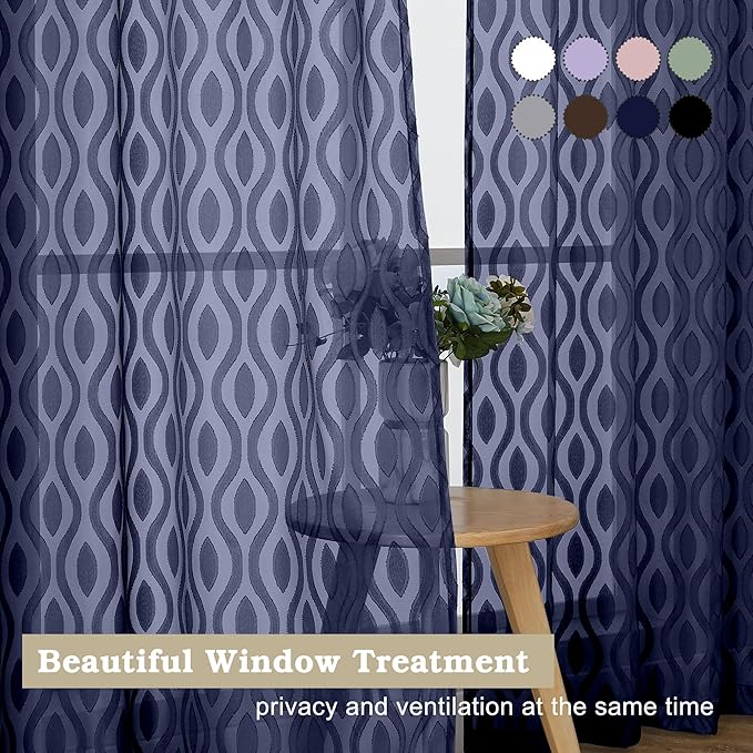 Aiyufeng Navy Blue Curtains 72 Inches Long 2 Panels Set, Elegant Light - Image 7