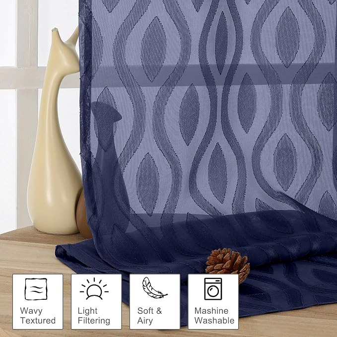 Aiyufeng Blue Sheer Curtains 54 Inch Length 2 Panels, Soft Lightweight Clip - Image 2