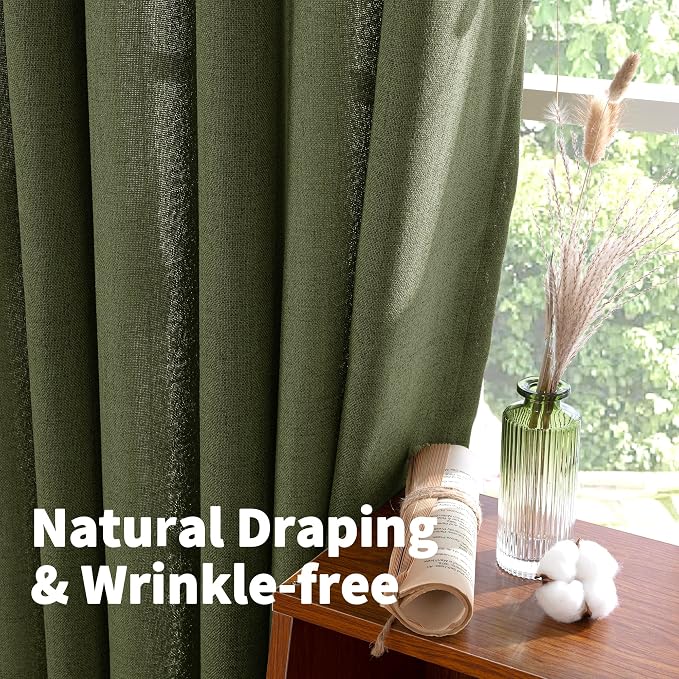 YoungsTex Olive Green Linen Semi Sheer Curtains 72 Inch Length - Image 5