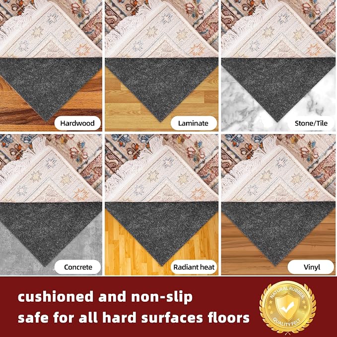 BAGAIL Felt and Natural Rubber Backing Rug Pads 1/4” Thick, Round 6 Ft Non Slip - Image 6