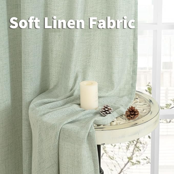 YoungsTex Sage Green Linen Curtains 63 Inch Length - Image 8