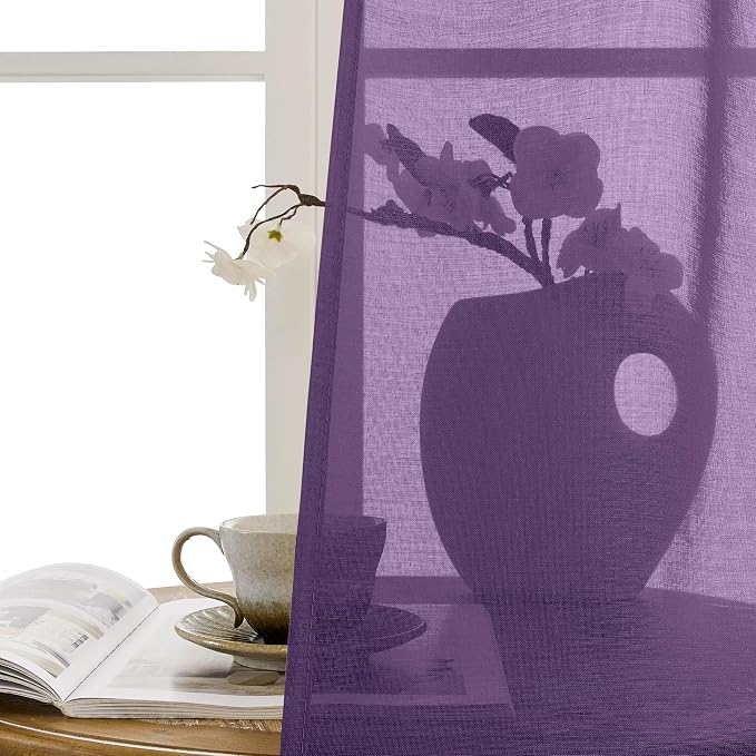 Tollpiz Short Sheer Curtain Linen Textured Curtain Sheers Doorway Light - Image 9