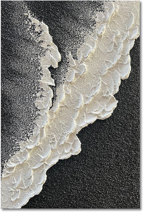 NANKAI Handcrafted Thick Texture Black and White Abstract Canvas Art Ocean Wave by NANKAIOilPaintingArt